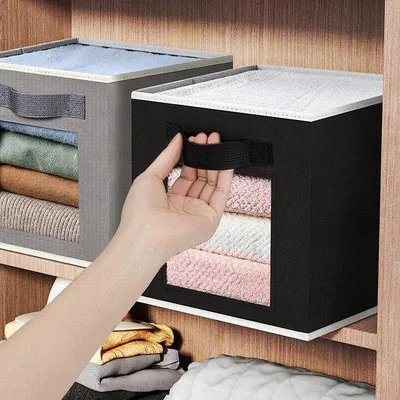 Immagine prodotto di Scomparto in tessuto a 6 scomparti con finestra trasparente, maniglia, organizer per vestiti e giocattoli, ideale per armadi, scaffali e camere