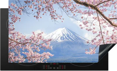 Produktbild von KitchenYeah© Herdabdeckplatte Sakura-Zweige am Fuji-Berg in Japan , 89x51cm, Küche Deko, Glaskeramikkochfeld Herdabdeckung, Abdeckplatte fùr Kochfeld