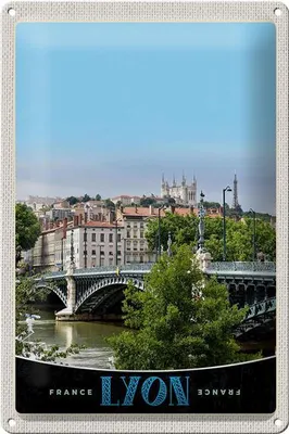 Produktbild von Blechschild Reise 20x30cm Lyon Brücke Frankreich Fluss Schloss