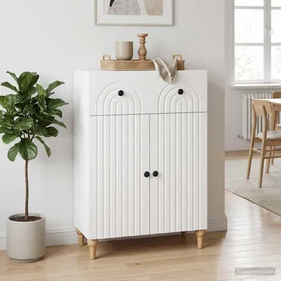 Image de Buffet à tiroirs vidaXL, blanc, 66 x 34,5 x 90 cm, aggloméré