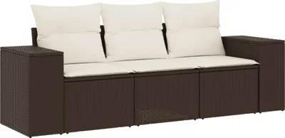 Produktbild von 3-tlg. Garten-Sofagarnitur mit Kissen Braun Poly Rattan