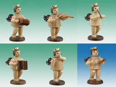 Produktbild von Holzfigur Musikantenengel mit Krone 6tlg. natur Höhe 6,5cm NEU