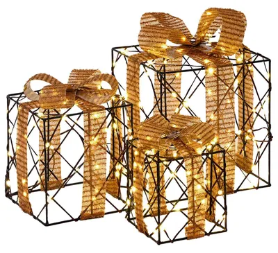 Image de vidaXL Boîte cadeau de Noël illuminée, 3 pièces, 150 LED, lumière blanche chaude