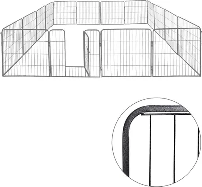 Produktbild von Welpenauslauf 16eckig Welpenlaufstall Tierlaufstall Freigehege Freilaufgehege Freilauf Käfig Welpenzaun 60 cm Silber Petigi