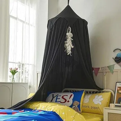 Produktbild von Kinderbettgordijn mit Federhauben und Mückenabdeckung - Einfaches Bettgordijn für Kinder (Schwarz, 65 cm)