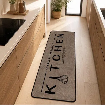 Produktbild von Unyqoos® Küchenläufer 80x200 cm Beige – 100% Polyester Küchenteppich mit Latex-Antirutsch, waschbar 30°C, wasserbeständig & antibakteriell – für Küche & Flur