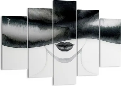 Produktbild von Bild auf Leinwand - Leinwandbild - 5 Teile - Frau Hut Schwarzweiß - 150x100cm - Wand Bild - Wanddeko - Wandbilder - Leinwanddruck - Bilder - Wanddekoration - Leinwand bilder - EA150x100-4301
