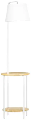 Produktbild von Stehleuchte, Standlampe Mit 2 Ablagen, 40 W Stehlampe Mit Lampenschirm Aus Leinen, Standleuchte, Metall Weiß, Höhe 162 Cm, Exkl. Glühbirne
