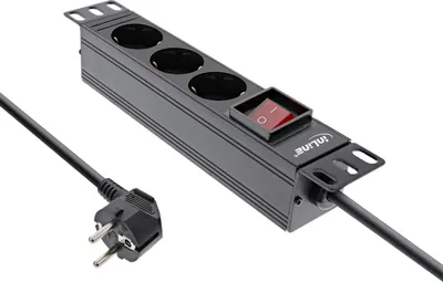 Produktbild von InLine® 10" Steckdosenleiste, 3-fach Schutzkontakt, mit Schalter, 2m, schwarz