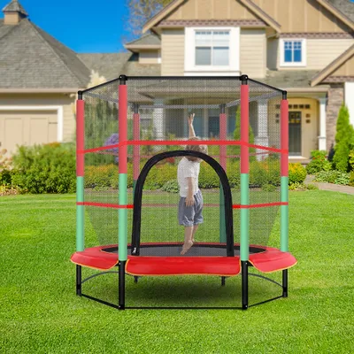 Produktbild von Dazhom® Kindertrampolin Gartentrampolin Outdoor Trampolin mit Sicherheitsnetz 140x160cm Rot