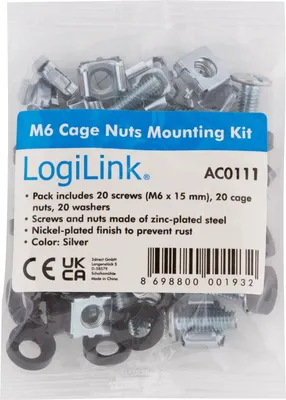 Image de LogiLink AC0111 Kit de montage M6 pour composants 19" 20 pièces