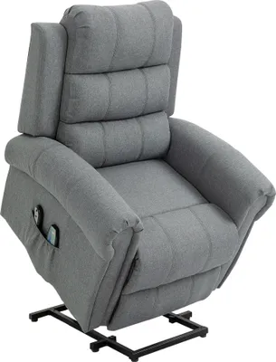 Produktbild von HOMCOM elektrické stojace masážne kreslo s funkciou vyhrievania kreslo so stojacou pomôckou relaxačné kreslo s diaľkovým ovládaním ľanové sivé 90 x 91 x 106 cm