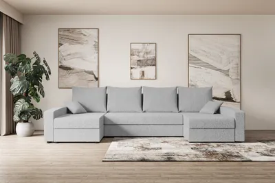 Produktbild von ALTDECOR Ecksofa mit Schlaffunktion und Bettkasten Corner Sofa Eckcouch Couch U-Form universal, links/rechts angeordnet Schlafcouch Ausziehbar Wohnlandschaft ALESIA-U - 301x140x90cm Hellgrau
