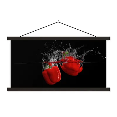 Produktbild von MuchoWow® Textilposter Paprika - Gemüse - Stilleben - Wasser - Rot 150x75 cm mit schwarzem Rahmen - Posterleiste