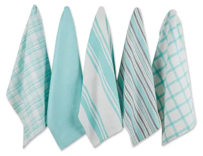 Obrázok produktu pre Sada 5 utierok na riad, tkané, 45,7 x 71,1 cm, farba: aqua