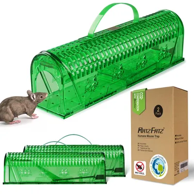 Produktbild von RatzFatz® 2er-Set Premium Mausefalle Lebend Lebendfalle Wiederverwendbare Außen und Innen, Innovativer Mechanismus, MBG-02