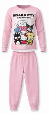 Produktbild von Hello Kitty Kinder Mädchen Schlafanzug Pyjama Shirt Hose 100% Baumwolle - Rosa, 98