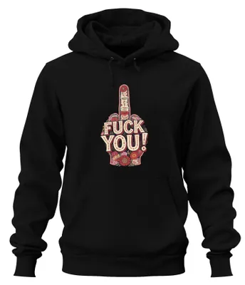 Produktbild von FUCK YOU Mittelfinger Blumen floral frech provokant Hoodie Kapuzenpullover, Schwarz, S
