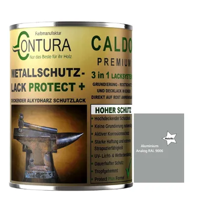 Produktbild von Contura 3 in 1 Rostschutzfarbe 1Liter. Metallschutzlack GLÄNZEND RAL Metall Lack Farbe Grundierung Rost - RAL 9006 Aluminium Metallic