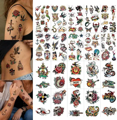 Immagine prodotto di Tatuaggi temporanei retrò, confezione da 96 pezzi, 20 fogli, per adulti