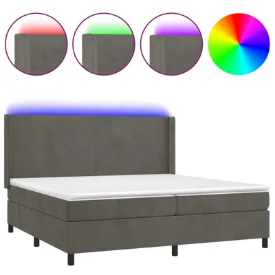 Imagen del producto de Cama con somier y colchón, con iluminación LED, color gris oscuro, 200x200 cm, tapizada en terciopelo