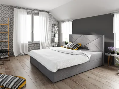 Produktbild von Boxspringbett Schlafzimmerbett NAIA 180x200cm Grau inkl.Bettkasten