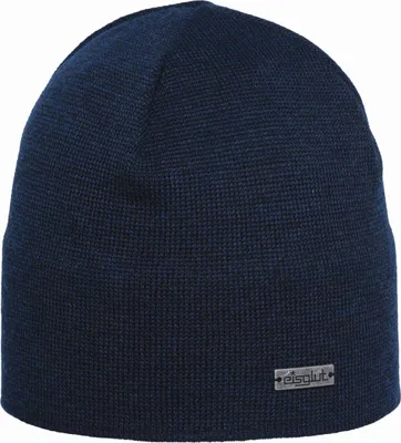 Eisglut dünne Strickmütze Primog Merino 100% Wolle in blau