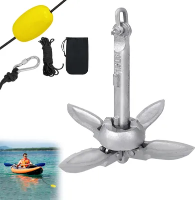 Produktbild von LARS360 Faltanker Bootsanker 0,7 kg Klappanker Anker Verzinkt mit Karabiner, Ankerboje und Transportbeutel ür Schlauchboot, SUP, Kajak, Kanu, Boot