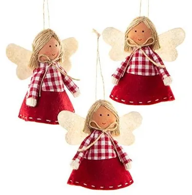 Produktbild von 3 Engel Schutzengel Anhänger rot weiß - Baumschmuck Weihnachten 8 cm