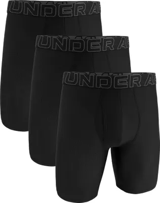 Obrázok produktu pre UNDER ARMOUR Pánske dlhé boxerky, 3 balenia - Performance Tech Mesh Long Boxer - pevné 9'', elastické, jednofarebné, čierne M