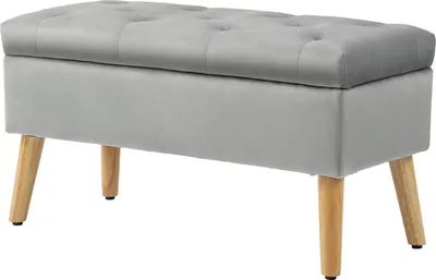 Produktbild von Sitzbank mit Stauraum, Polsterbank mit Deckel, Bettbank mit Samtoptik, für Flur Schlafzimmer Wohnzimmer, Gummiholz 102 x 35 x 43 cm Grau