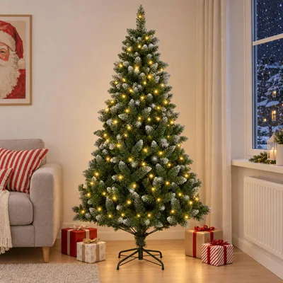 Obrázek produktu pro Umělý vánoční stromek, výška 150 cm, 150 LED diod, teplá bílá barva