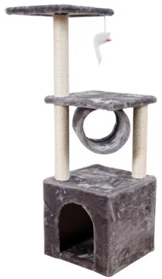 Produktbild von LEAN 13876 Kratzbaum für Katzen mit Häuschen und Tunnel, 31 x 31 x 78 cm, grau