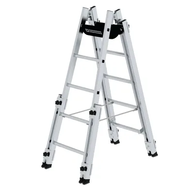 Produktbild von MUNK Aluminium Stehleiter, treppengängig, mit 4 Holmverlängerungen 2x5 Sprossen