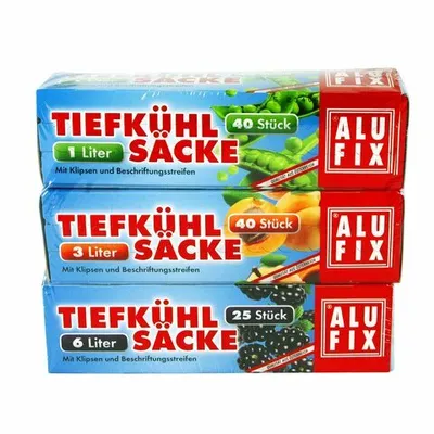 Produktbild von 315x ALUFIX Tiefkühlsäcke Gefrierbeutel Mix mit Verschlussclips 1 L 3 L 6 L
