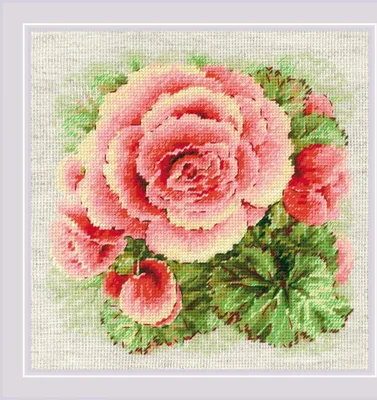 Produktbild von Riolis Kreuzstich-Set „Begonie“, mit Fadenvorlage, zum Selbermachen, 22 x 22 cm