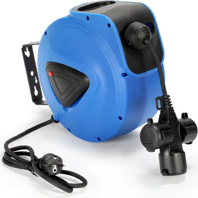 Immagine prodotto di Avvolgicavo Clanmacy Avvolgicavo automatico 20M+1,5M modello IP44 a tre spine 250V con funzione di spina per montaggio a parete soffitti e officina a parete