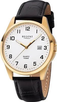 Image de Regent mens montre F-1226 cuir quartz montre bracelet en cuir noir D2URF1226