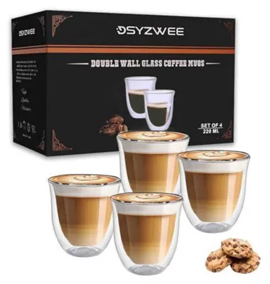 Produktbild von Doppelwandige Kaffeegläser 220 ml 4er Set Borosilikatglas für Kaffee & Tee