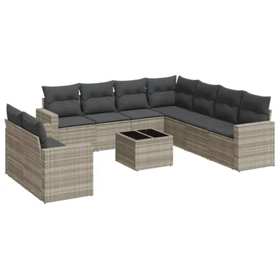 Produktbild von vidaXL 10-tlg. Garten-Sofagarnitur mit Kissen Hellgrau Poly Rattan