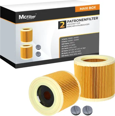 Produktbild von McFilter | 2x Patronenfilter f. Kärcher Staubsauger WD2, WD3, A-Serie, SE 4001, SE 4002, ersetzt Kärcher Filter 6.414-552.0, 6.414-772.0, 6.414-547.0