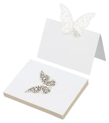 50 Hochzeitsplatzkarten, lasergeschnitten, Schmetterling, Weiß