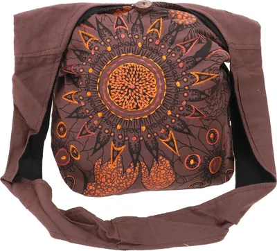 Produktbild von Boho Tasche, Sadhu Bag, Ethno Shopper, Bedruckter Schulterbeutel, Schultertasche - Braun, Uni - Erwachsene, Baumwolle, 32*38*20 cm, Alternative Umhängetasche, Handtasche aus Stoff