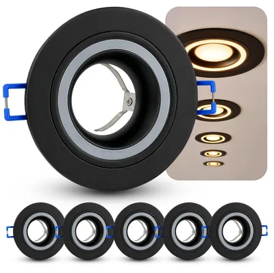 Produktbild von SSC-LUXon 6 Stück Design Einbau Deckenstrahler Matapo mit Lichtring Fassung für GU10 oder Module - Design Einbauspot schwarz