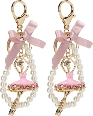 Immagine prodotto di 2 pezzi portachiavi ciondolo balletto ragazze diamante tempestato arco perla borsa metallo anello chiave decorazione