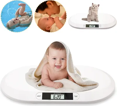 Produktbild von Babywaage Säuglingswaage multfunktionale Digital Kinderwaage Tragkraft, Stillwaage Tierwagge LED-Anzeige gebogene Oberfläche, Tara-und Haltefunktion