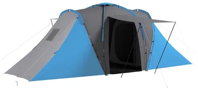 Produktbild von Tunnelzelt, 2000mm Wasserabweisend Campingzelt für 4 Personen, mit 2 Schlafzimmern Wohnbereich Tragetasche Grau+Blau