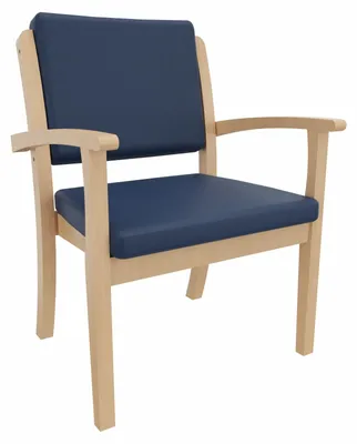 Productafbeelding van Zware belasting stoel Alexander XXL – Stoel met armleuningen voor personen tot 250 kg – Zit hoogte: 52 cm. Bekleding: Kunstleer "Clean" in de kleur blauw. Bodemglijders: Kunststof, wit
