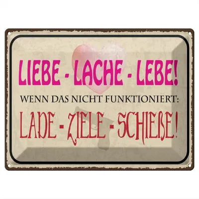 Produktbild von Blechschild Wandbild in : Brillante Farben, Größe 30 x 40 cm Motiv Blechschild Spruch 30x40 cm Liebe Lache Lebe Schild