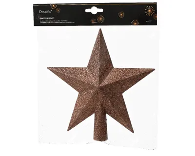 Produktbild von Christbaumspitze Stern mit Glitzer 19cm Kunststoff - Espressobraun